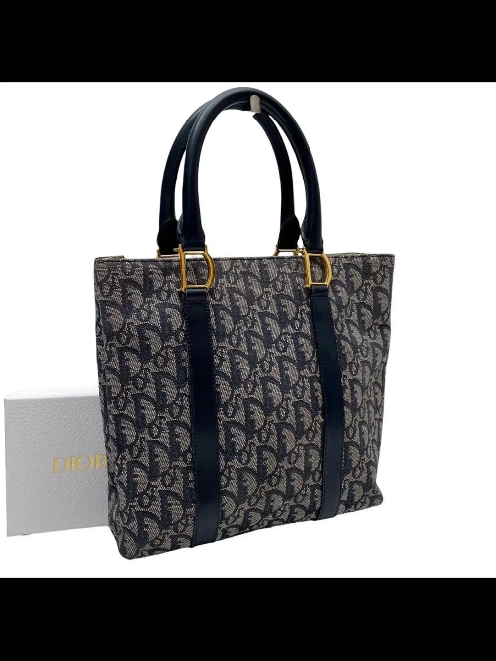Dior Navy and Beige Monogram Tote
